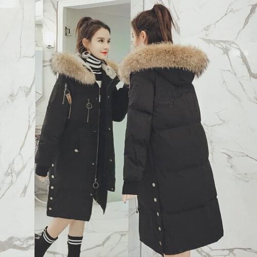 Women Jacket Winter Down Cotton Coat Korean Parka Large Racoon Fur Collar Womens Jackets Thick Parkas Mujer 2020 KJ695 's s s