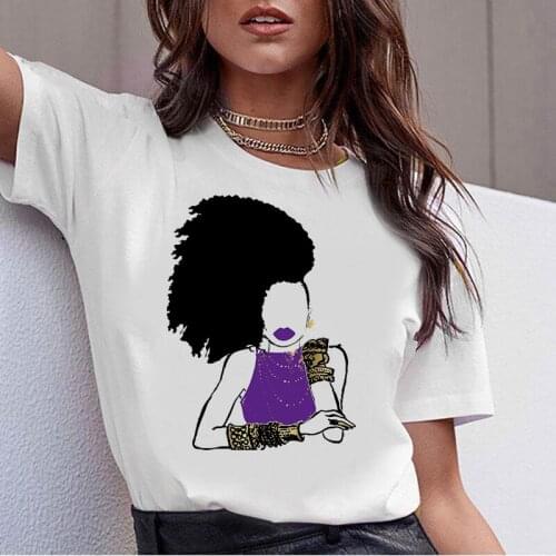 Womens T-shirt 90s Ulzzang Harajuku Graphic Funny Charm Black Girl Print T-shirt O Neck Casual Womens Top T-shirt