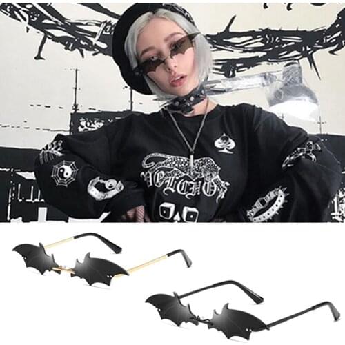2021 Bat Wing Shaped Women Men Sunglasses Rimless Trendy Fashion Unisex Sun Glasses Metal Frame Stylish Eyewear Halloween Party