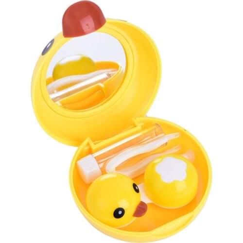 1pcs Lovely Cute Cartoon Duck Design Contact Lens Box Case Holder Container Case For Lenses with Mirror