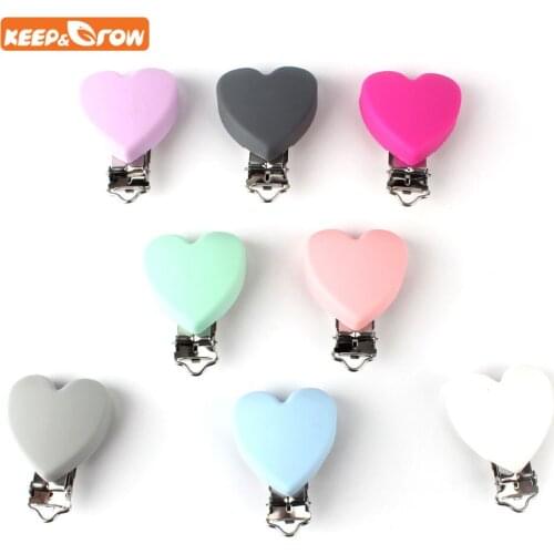 Keep&grow 10Pc Cartoon Heart Shaped Pacifier Clips Silicone Bead Teether Teething Pacifier Holder Nipple Clasps DIY Tool Lilac
