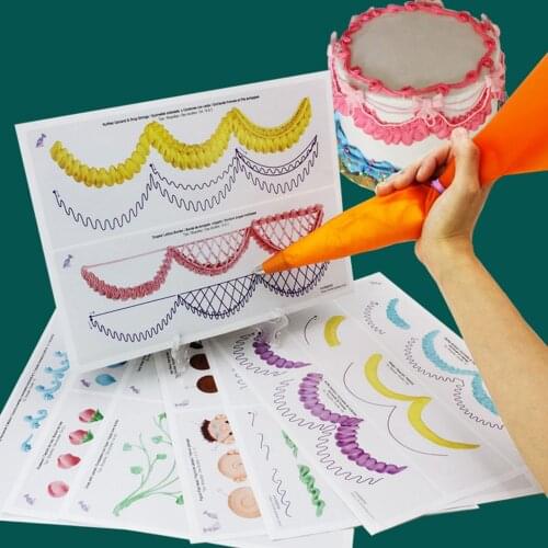 12pcs Fondant Icing Piping Practice Board Wilton Style Cake Pastry Beginner Papers for Decorating Including 23 Popular Patterns