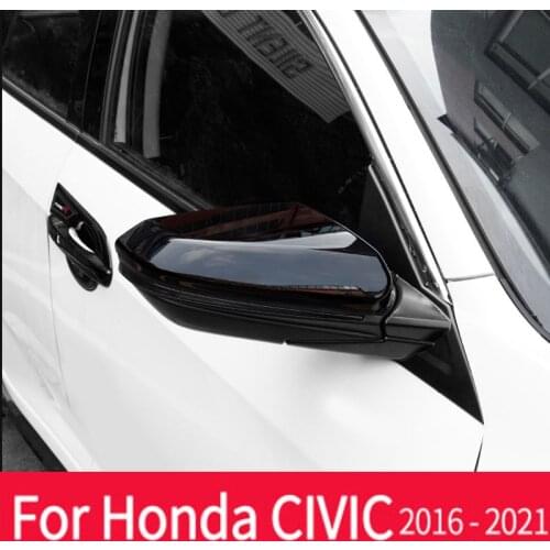 2pcs Car Rearview Mirror Cover Carbon Fiber Highlight Black Outside Mirror Exterior Decorative Frame Suitable For Honda Civic