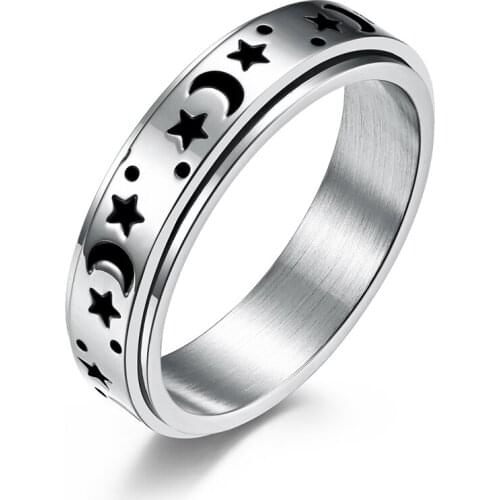 2021 Trend Stainless Steel Moon Star Spinner Ring for Women Men Size 5-12 Steel Rings Vintage Attack on titan For Party Jewelr