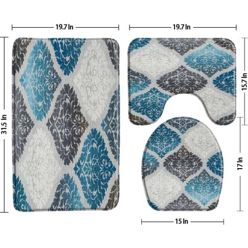 Ethnic Pattern Bath Mat Rug Non-Slip 3 Piece Set Geometric splicing Flannel Toilet Cover Lid Baths Decor U-Shaped Pad Door Mat