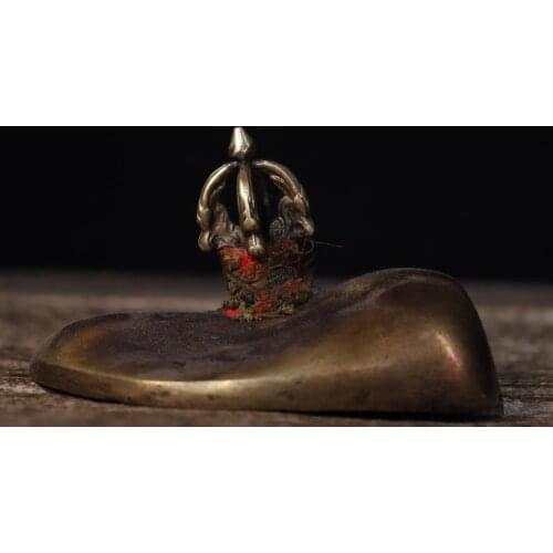 5" Tibet Buddhism Temple bronze Old amulet Wipe Buddha mold Padmasambhava statue 4 shares faqi Dorje Vajra Phurpa