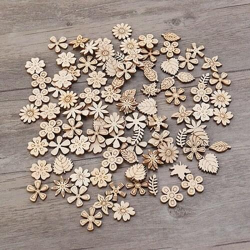 50/100 PCS/Package Wooden DIY Craft Wood Color Leaf Grass Mixed Model Children DIY Graffiti Educational Toy Flower Piece