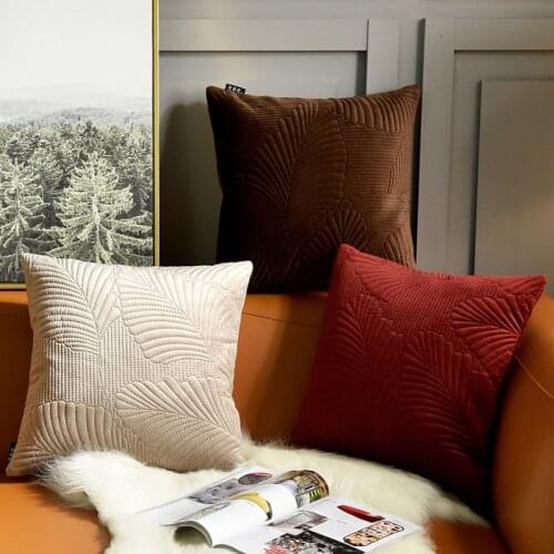 Velvet Cushion Cover Quilting Pillow Cover leaf Grey Wine Red Ivory Home Decorative for Sofa Bed 45x45cm