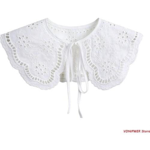 White Cotton Detachable Fake Collar Women Decorative Neckband with Bowknot Tie