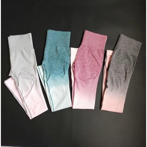 Ombre Seamless Leggings High Waist Women Yoga Pants Stretchy Tummy Control Fitness Workout Tights Running Leggings Sports Pants