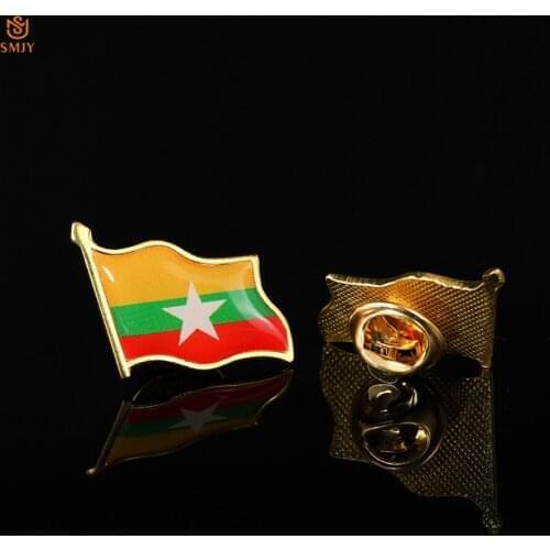 Burmese Gold Plated Enamel Flag Brooch Asian Country Zinc Alloy Suit/Tie Lapel Cartoon Pin Button Badge Jewelry