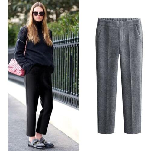 Winter Woolen Womens Harem Pants Ladies Pantalon Femme Plus Size Office Work Pants Streetwear Elastic Waist Trousers Female