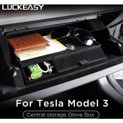 LUCKEASY Central armrest Box for Tesla Model 3 and Tesla Model Y 2018-2020 Car Double Storey Non-Slip Flocking Storage Glove Box