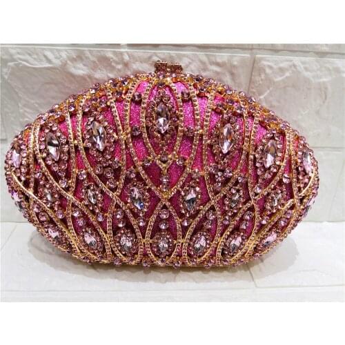 Chaliwini Dazzling Blue Flower Women Crystal Clutch Evening Bags Hollow Out Wedding Party Shoulder Handbag and Purse