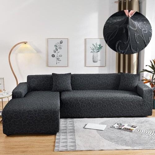 Black Color Corner Sofa Cover Jacquard housse canape dangle for Living Room Elastic Couch Covers Stretch funda sofa for 1/2/3/4