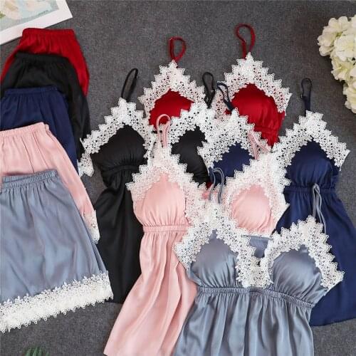 Black Sexy Womens M-XXL 2PC Strap Top Pants Pajamas Sets Sleepwear Lady Home Wear Nightgown Suit Robe Bath Gown Sleepshirts