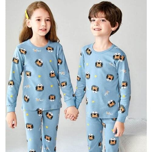 Children Cartoon Cotton Home Wear 2Pcs Set For Baby Girls And Boys Warm Bottoming Shirt Suit Infant Kids Casual Pajamas Outfit