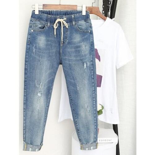 2020 New Plus Size 5XL Elastic Waist Denim Jeans Femme Boyfriend Jeans Women Casual Vintage High Waist Jeans Denim Harem Pants