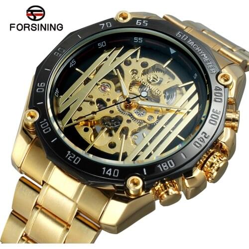 Forsining Men leather bracelet waterproof hand winding watch mechanical skeleton wrist luxury watches pagan design factory