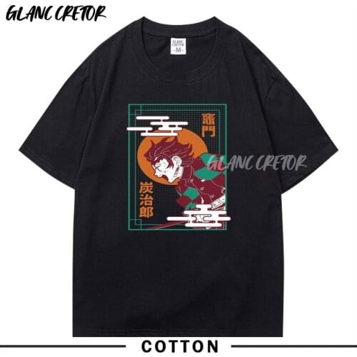 Harajuku Kimetsu no Yaiba Anime Leisure T-Shirt Japanese Anime Streetwear Men Tshirt Unisex Cool Cotton Black Oversized T Shirt
