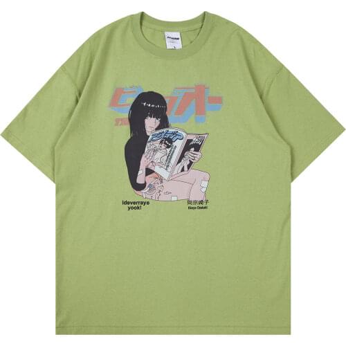 LINDSEY SEADER Mens Oversize Hip Hop T-Shirt Funny Anime Girl Print T Shirt Short Sleeve Tshirt Harajuku Cotton Casual Tops Tee