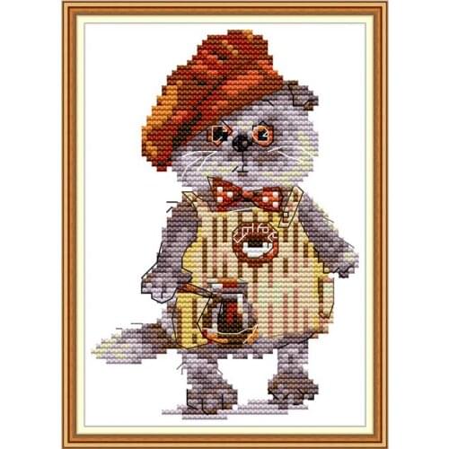 Cat And Coffee animals painting decor counted printed on the canvas 11CT 14CT kits Cross Stitch embroidery needlework Sets