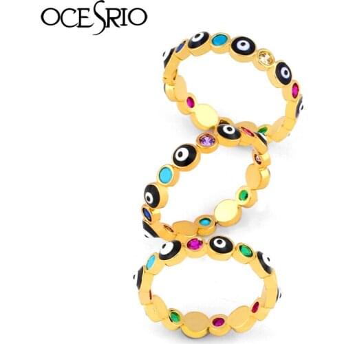 OCESRIO Rainbow Turkish Evil Eye Colorful Gold Statement Rings Enamel Evil Eye Rings Zircon Women Jewelry anillos mujer rig-j21