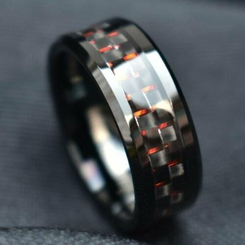 8mm Men Rings Stainless Steel Classic Ring Carbon Fiber Black Red Jewelry Wedding Bands Christmas Gift Accessories