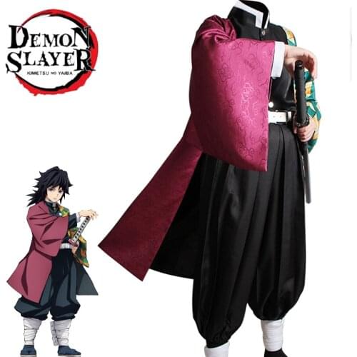 New 2020 Demon Slayer Tomioka Giyuu Cosplay Haori Costume Anime Kimetsu no Yaiba Men Kimono Costume Full Set Halloween Costume