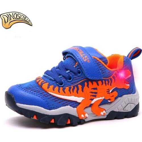Dinoskulls 2018 boys genuine leather shoes children luminous Sneakers eye flashing Leisure Casual Breathable Kids Running Shoes
