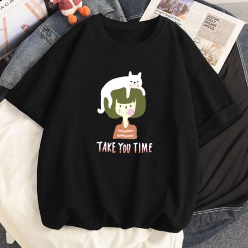 Summer Harajuku Hip Hop Women T-shirts Cute Cat Girl Casual Tees Ulzzang Loose Oversized Short Sleeve T shirt Streetwear Clothes