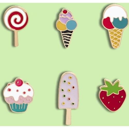 Cartoon Delicious Ice Cream Cake Metal Enamel Brooch Strawberry Lollipop Badge Child Pin Cute Trendy Lapel Backpack Jewelry Gift
