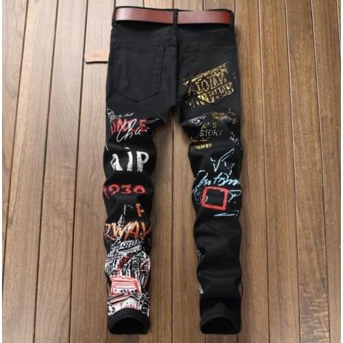 Cheap printing jeans men biker jeans men trousers male denim pants masculino motorcycle fashion designer