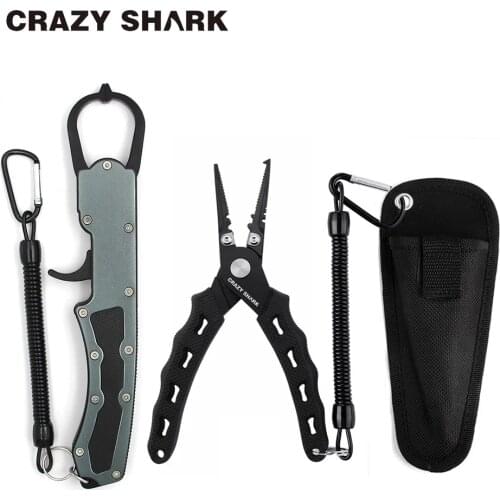 Crazy Shark Aluminum Fishing Grip Stainless Steel Fishing Pliers Set Hook Remover Cutter Line Split Ring Fishing Gear Tools