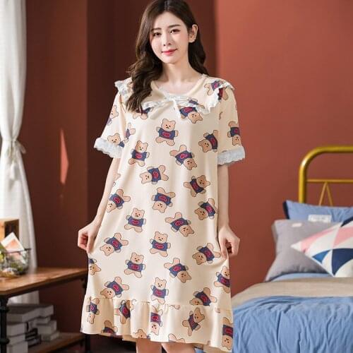 2020 New Hot Fashion Summer Cute Women Sleepwear Cartoon Nightgowns Home Wear Girls Sleep Lounge Nightgrowns Dress Home Clothing