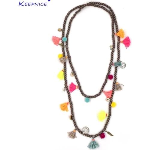 New Bohemia Boho long beaded Necklaces colorful tassel pendants layered long necklace Multi-Layer statement Necklaces