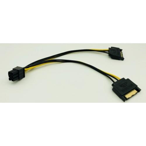 PCI-E PCIe PCI Express Dual 15Pin SATA Male to 6pin Graphics Video Display Card Dual SATA to 6pin Power Cable for ETH BTC Mining