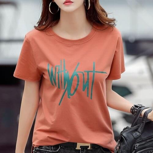 Grace&Taste Loose Print Casual Short Sleeve O-Neck T-Shirt Women Quality Cotton Top T-Shirt Summer Student Half Sleeve Tees Top