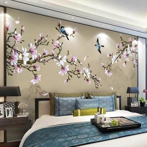 Custom 3D Photo Wallpaper Chinese Style Hand Painted Magnolia Flowers And Birds Large Mural Bedroom Living Room TV Background