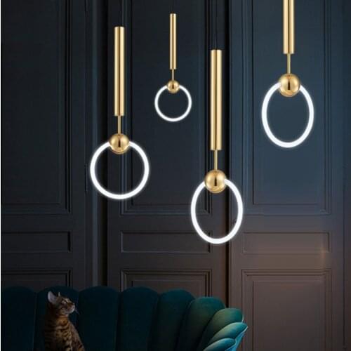 Simple modern hanging lamps Iron Ring Golden pendant lighting for restaurants Glass ring T6 cord pendant lamp
