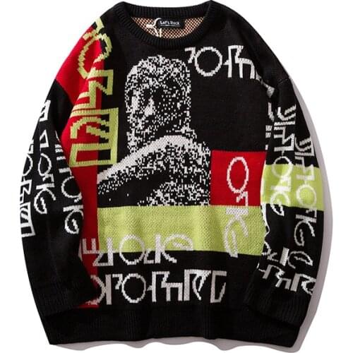 New Hip Hop Men Round Neck Pullover Loose Printed Sweater Casual Designer Long Sleeve Oversize Couple Embroidered Men Sweaters