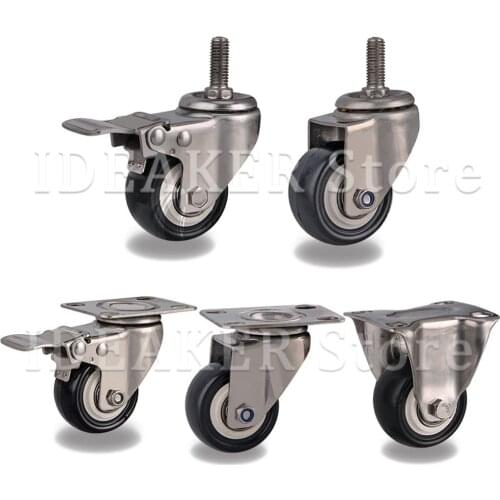 360 Swivel Furniture Casters Wheels Fixed with Stem Top Plate 304 Stainless Steel No Noise For Environment Industrial Caster