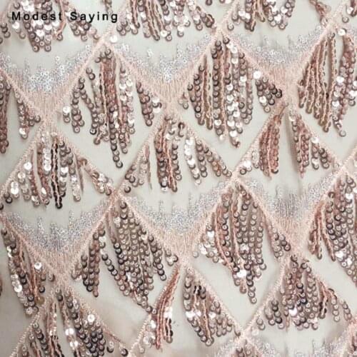 Pink Glitter Embroidered Scales Sequins Tassel Fabric for Evening Dresses DIY Beaded Sequins Cloth Paillette Mesh Decoration