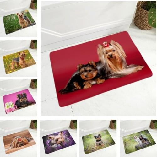 Cute MINI Yorkshire Dog Doormat Decor Pet Animal Floor Door Mat Non-Slip Soft Flannel Carpet for Hallway kitchen Room 40x60cm