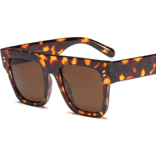 Veshion Retro Oversized Sunglasses for Men 2021 Black Leopard Top Flat Square Sun Glasses for Women Fashion Accessories