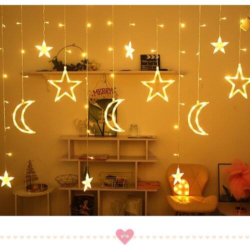 Led Star Moon Garland Light Bedroom Window Garden Lights Warm Romantic Holiday Decoration Curtain Light Lamp Holiday Garlands