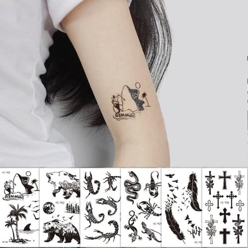 Black Lines Waterproof Temporary Tattoos Flowers Feather Animals Totem Women Arm Leg Fashion Body Art Tattoo Stickers Wholesale