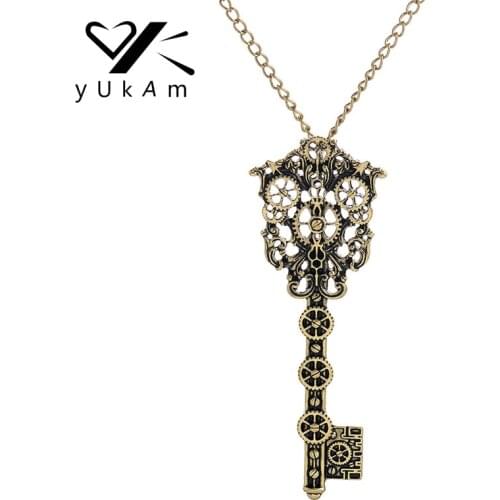 YUKAM Fashion Retro Steampunk Necklace Key Pendant Chains for Women Gears Choker Necklaces Gothic Steam Punk Womens Jewelry 1Pcs