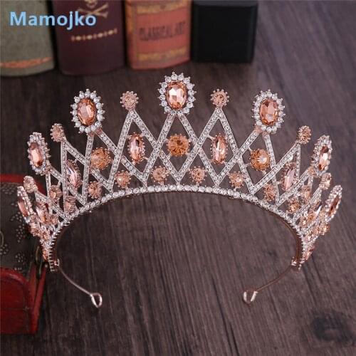 Mamojko Crystal Vintage Royal Queen Tiaras and Crowns Women Pageant Prom Diadem Hair Ornaments Wedding Hair Jewelry Accessories