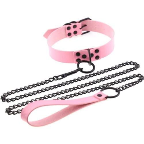 Women Sexy PU Leather Slave Collar Traction Rope Bondage Necklace Ladies Punk Gothic Leash Collar Erotic Accessories